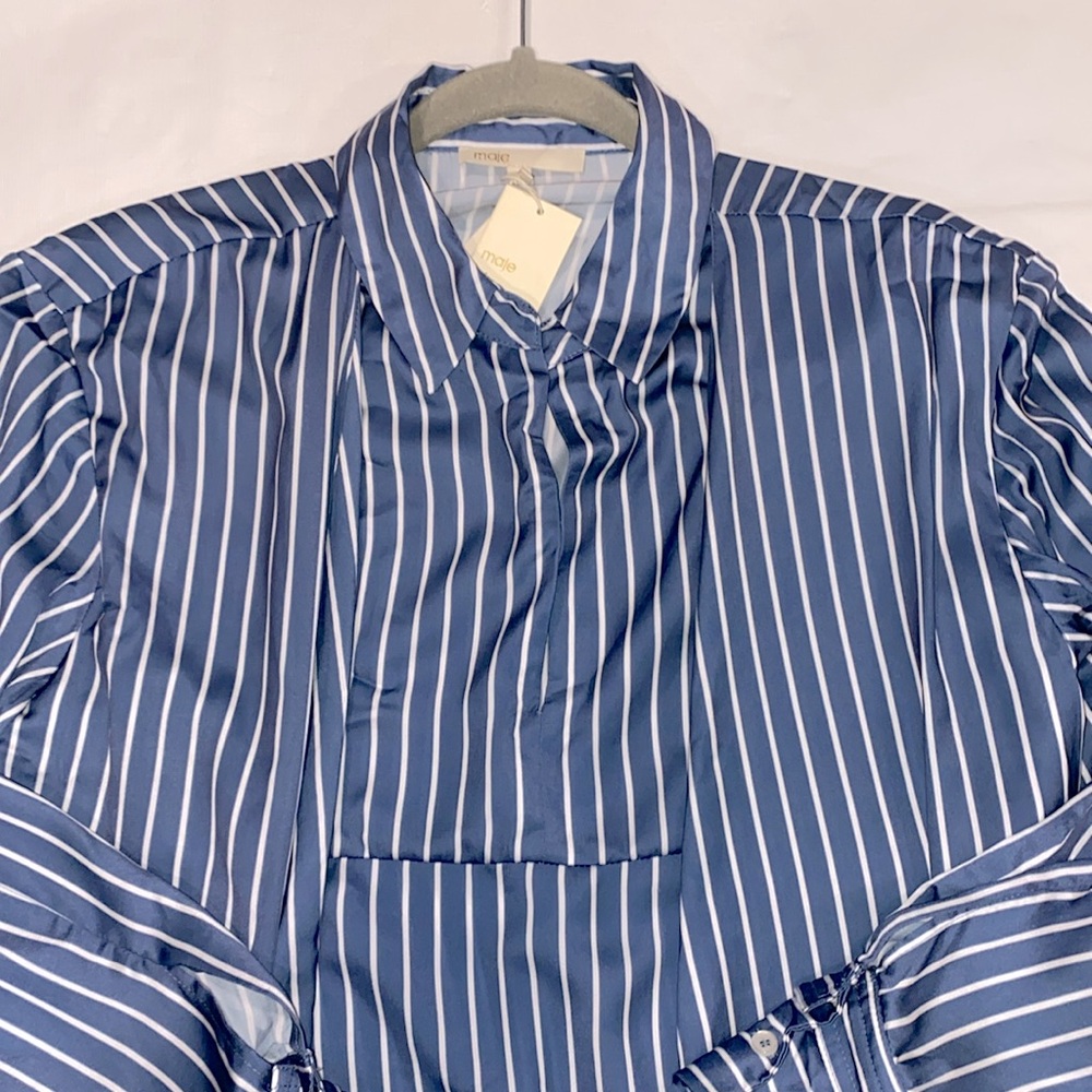 Maje Cosa Striped Wrap Front Blouse, Size 2 - Picture 3 of 14